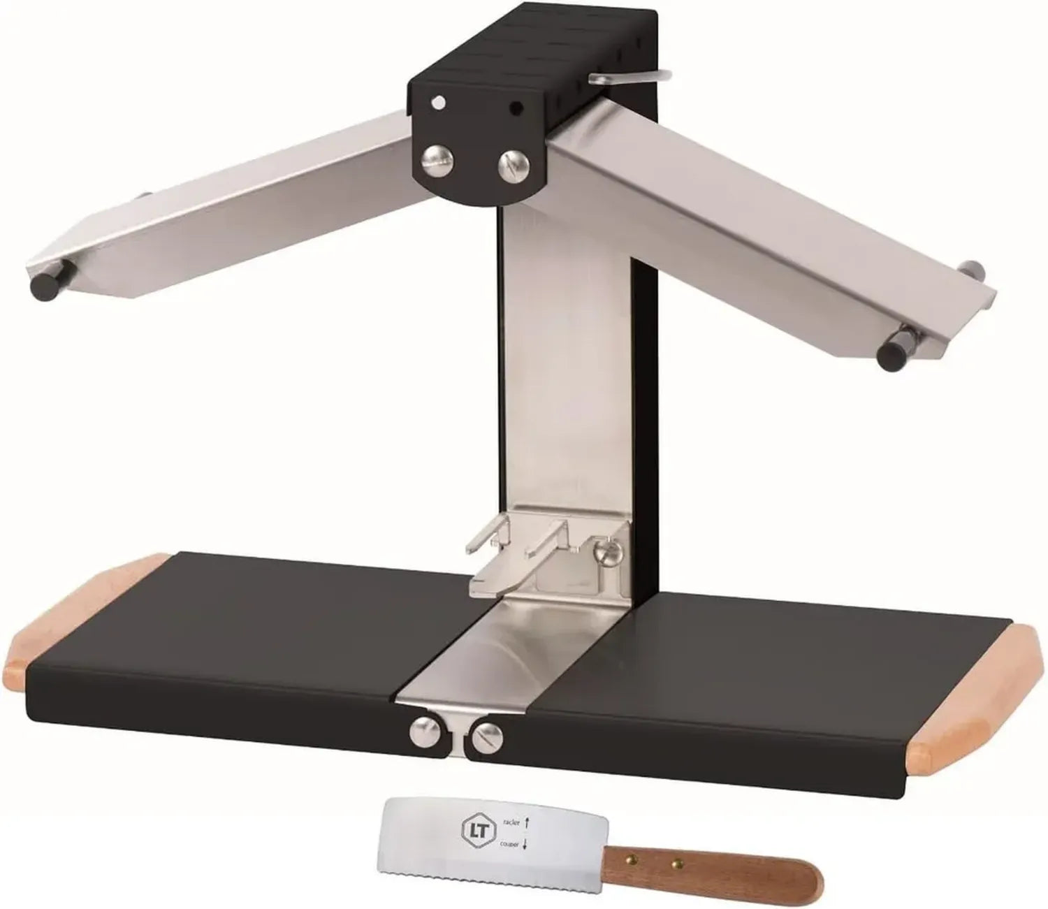 Appareil à Raclette Premium Telier avec Couteau - Noir et Bois - Fabriqué en France - Adapté pour 1/4 ou 1/6 Meule - Rampes Ajustables - 1000W