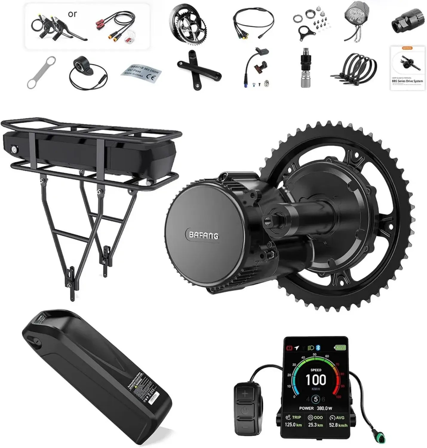 Kit de Conversion VTT Électrique BAFANG BBS02B 36V 500W avec Écran VD04
