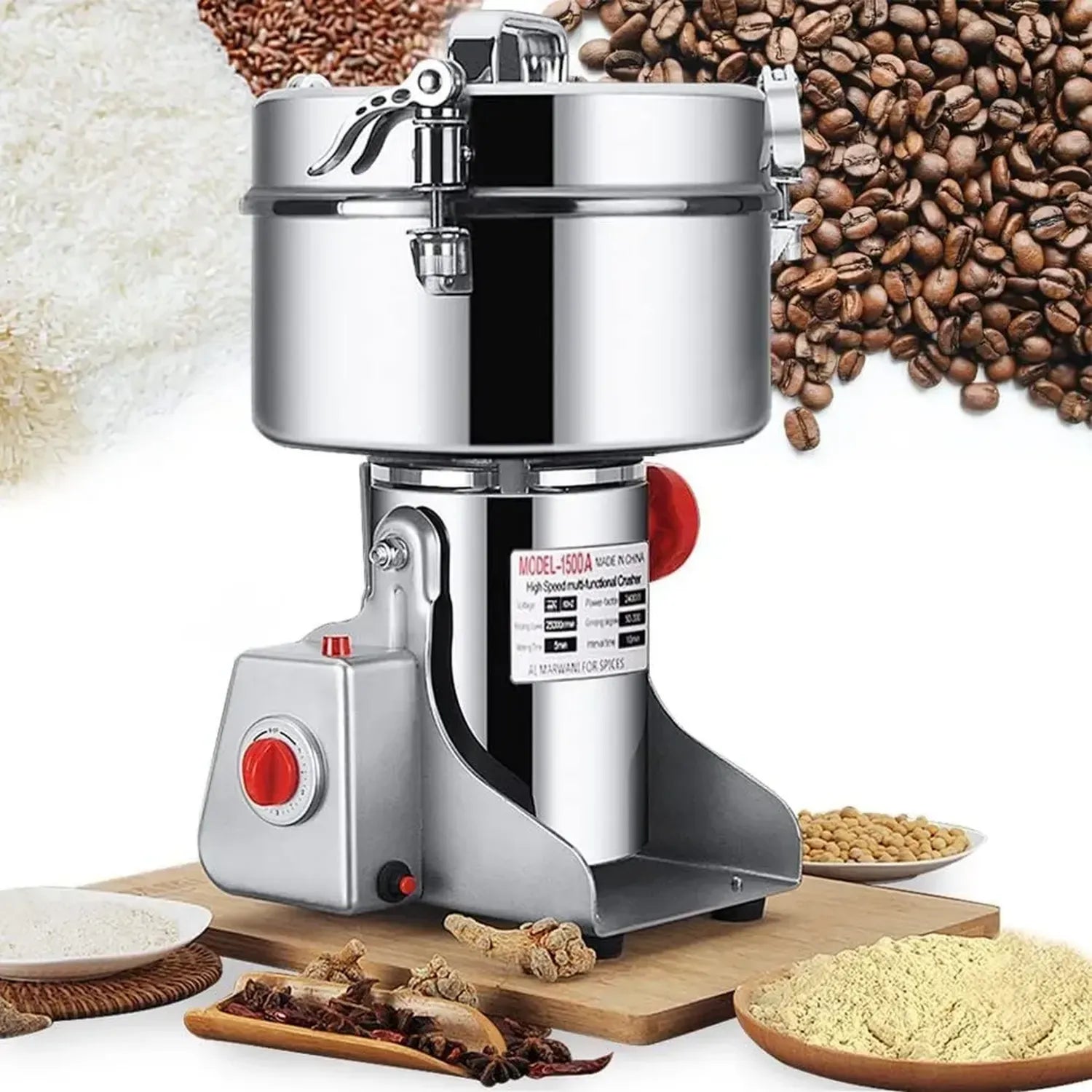 Broyeur Électrique Multifonction 1500g Haute Vitesse 25000 tr/min pour Grains, Épices et Noix