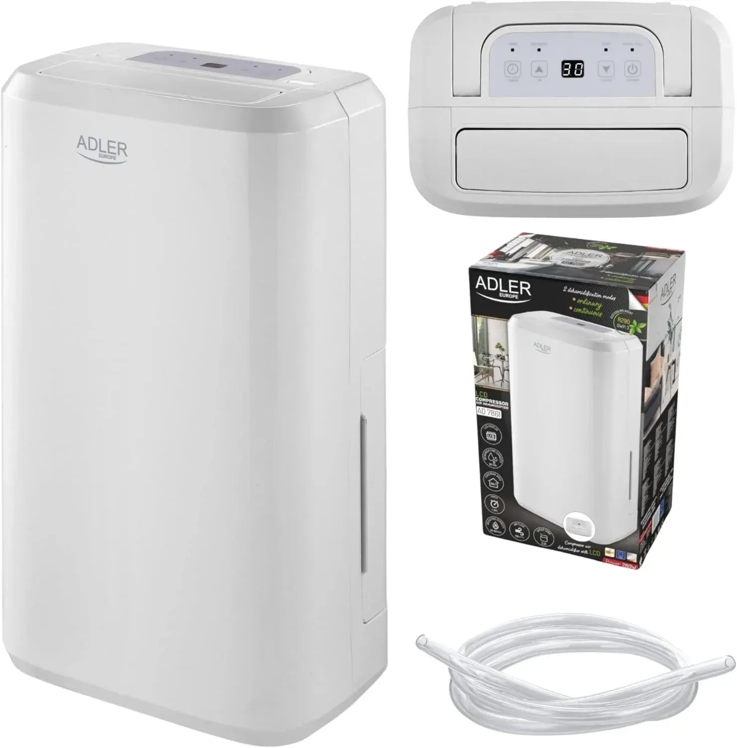 Déshumidificateur Adler avec écran LCD, 10L/jour, écologique, idéal pour maison, cave et voiture