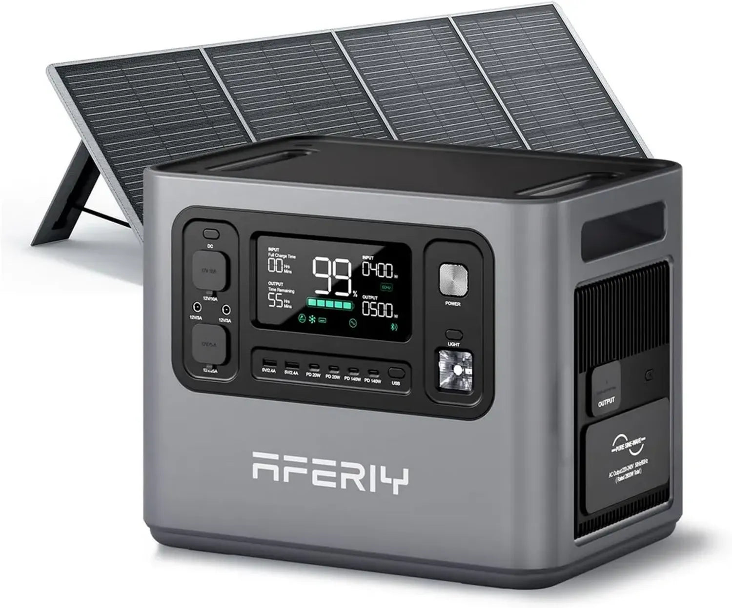 Générateur Solaire Portatif AFERIY P280, 2800W avec Batterie Extensible 2048Wh et Panneau Solaire 200W pour Maison et Camping