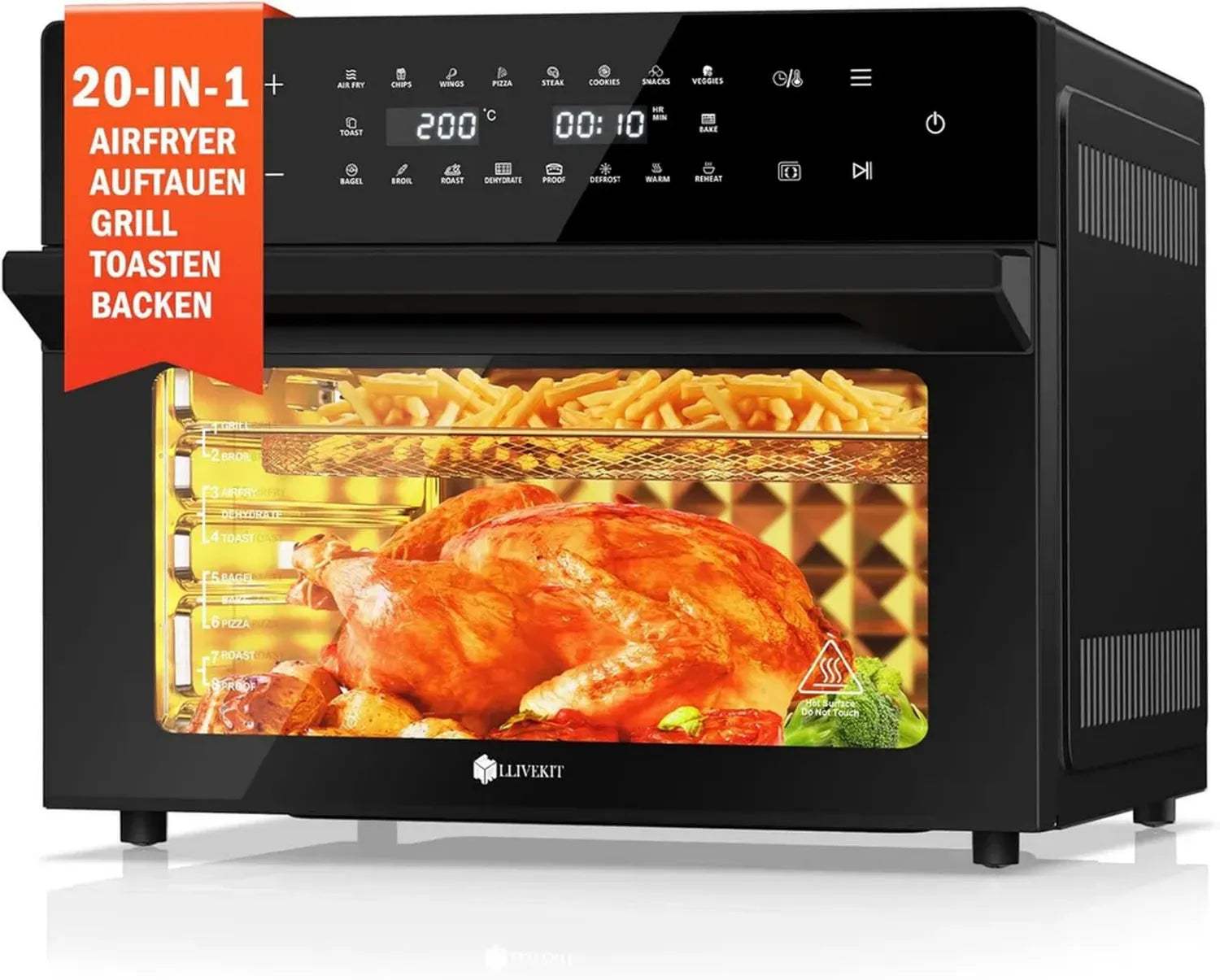 Friteuse à Air Chaud XXL 30L avec Rôtissoire, 20 Programmes, Écran Tactile LED, et Livre de Recettes