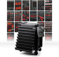 Chariot d'Atelier Mephisto ProLine Noir avec 9 Tiroirs Remplis d'Outils