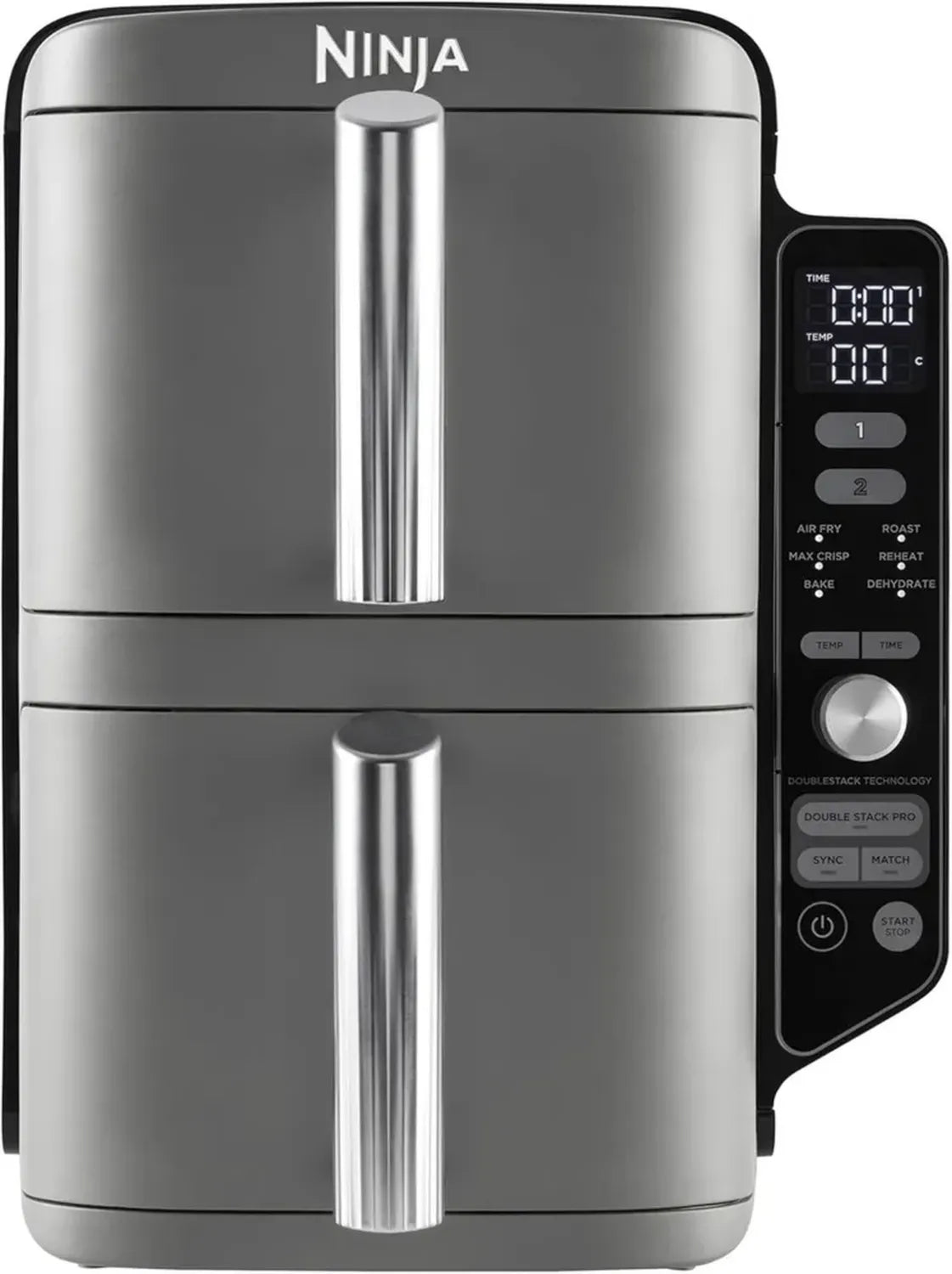 NINJA Friteuse XL Sans Huile à 2 Tiroirs, Compacte, 9,5L, 6 Fonctions, 8 Portions, Gris SL400EU