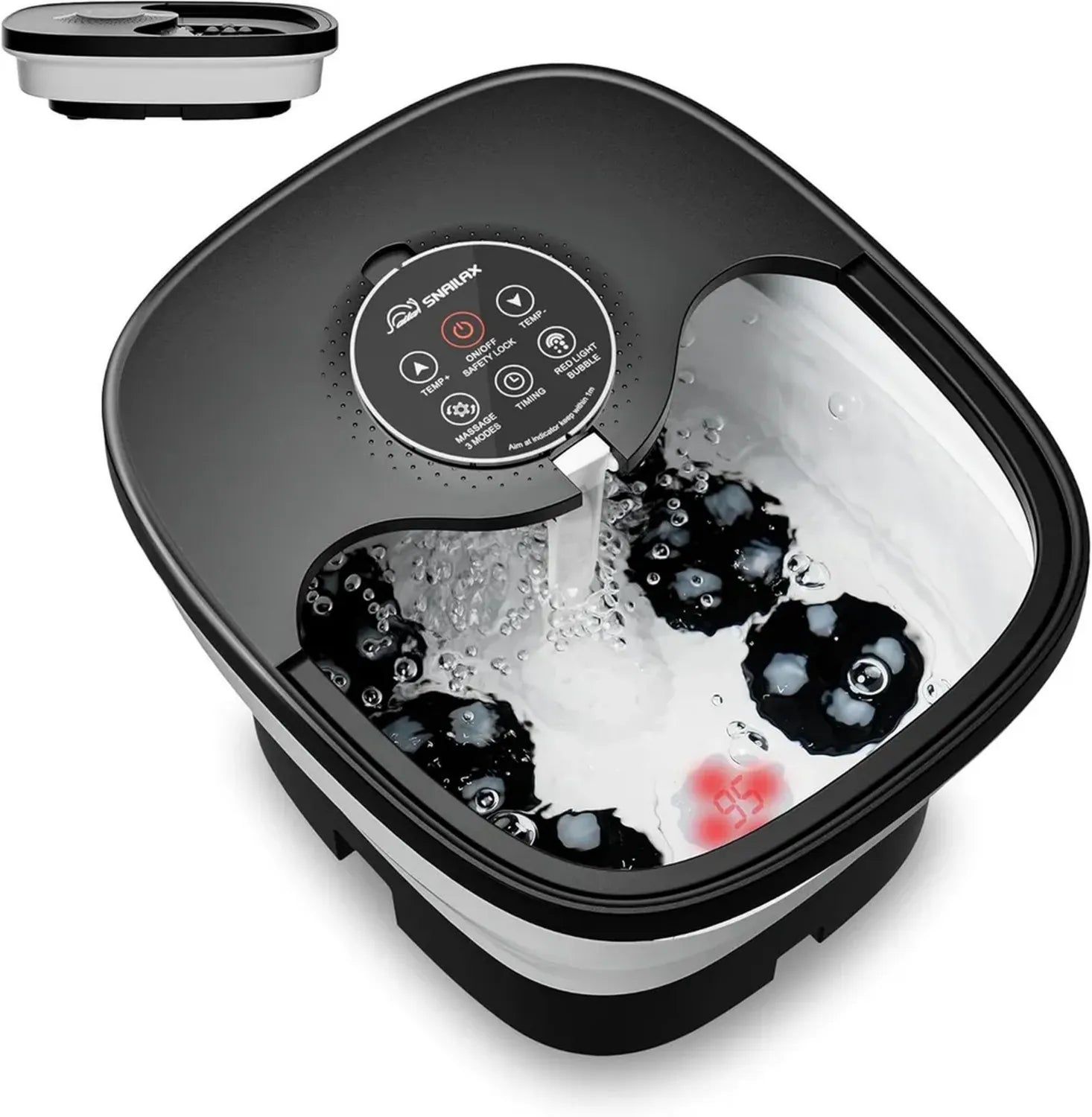 Snailax Spa de Pieds Électrique Pliable Shiatsu avec Chauffage, Massage Multifonction, Bulles et Lumière Thérapeutique