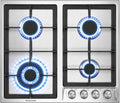 Plaque de cuisson gaz encastrable en inox 60 cm, 4 brûleurs avec wok, 8000W, pour butane et gaz naturel