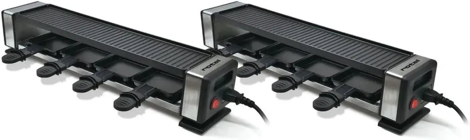 Rotel - Ensemble de 2 appareils à raclette connectables pour 8 personnes, Acier inoxydable et fonte d'aluminium