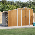 Cabane de jardin en acier galvanisé avec rangement pour bois, porte double, marron clair, 277x192,5x179 cm