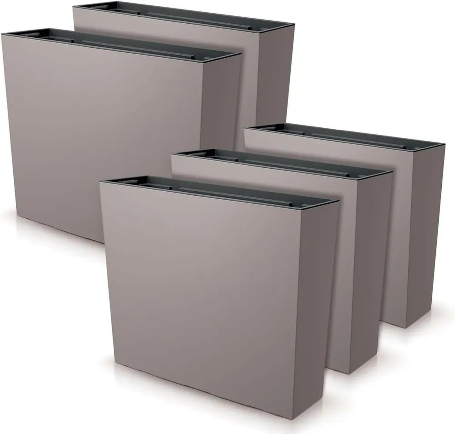Lot de 5 jardinières rectangulaires modernes, en plastique moka, 58 x 18 x 49,8 cm, 44L, pour intérieur et extérieur