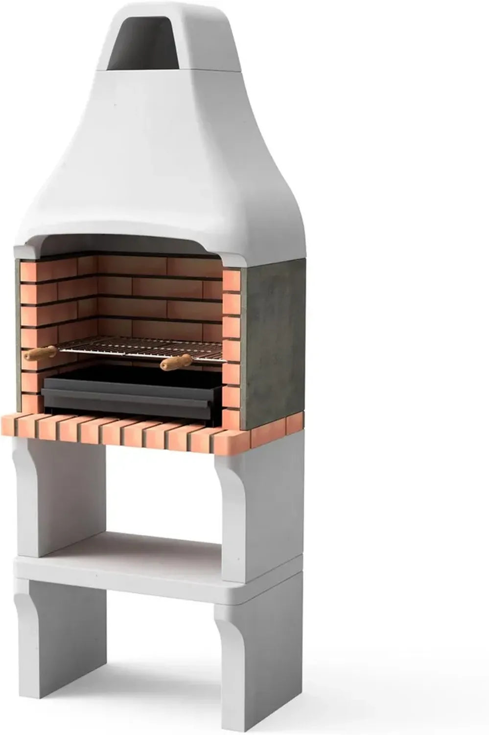 MOVELAR - Barbecue en béton réfractaire à bois et charbon New Iberia Plus XL (Gris, Orange - 69 x 47 x 190 cm) - Idéal pour jardin et patio
