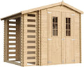 Abri de Jardin en Bois avec Rangement pour Bûches - 3,53 + 0,97 m² - Toit Étanche et Fenêtres, TIMBELA