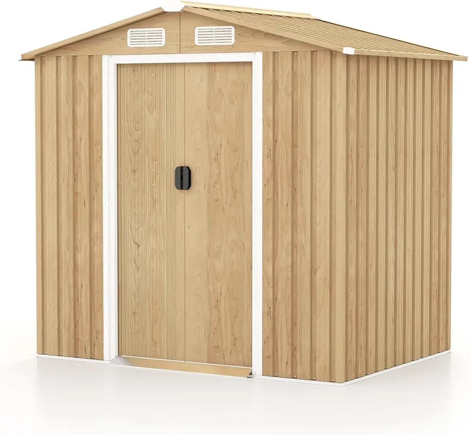 Abri de Jardin en Acier Galvanisé avec Porte Coulissante et Ventilation, 196 x 142 x 186 cm, Inclus Rampe et Gants