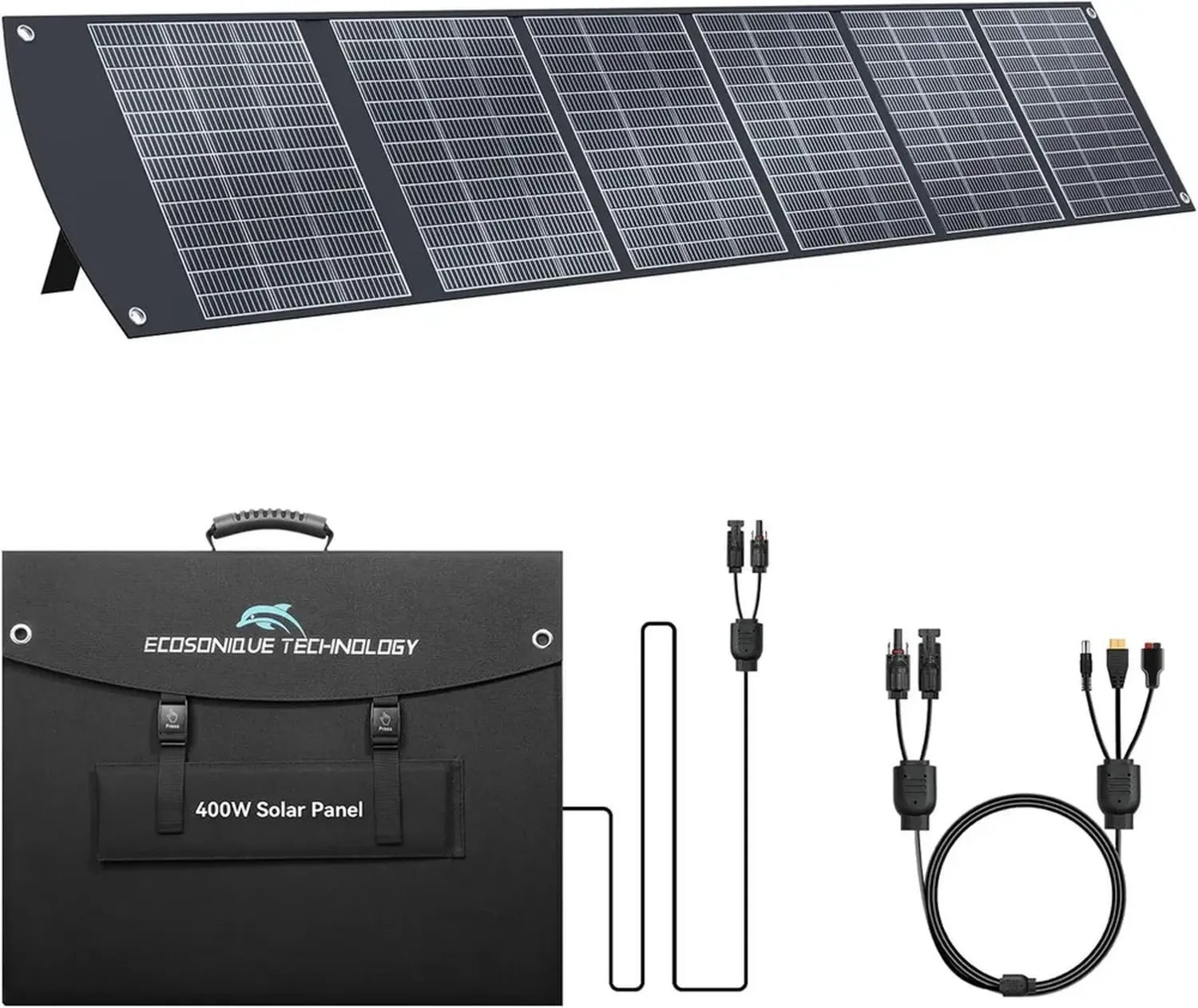 Panneau Solaire Portable 400W Ecosonique avec Supports, 40V MC4, Compatible Centrales Électriques