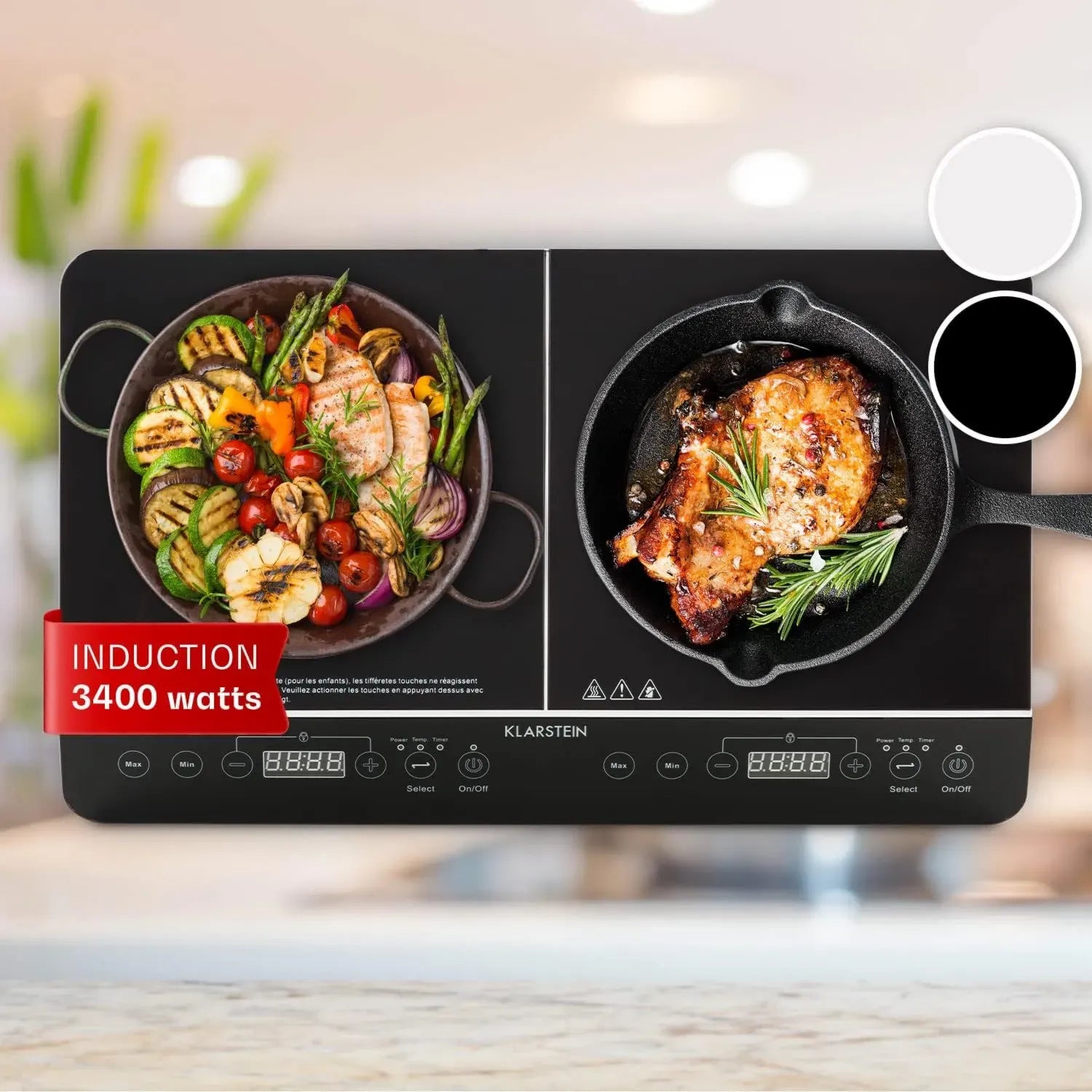Klarstein Plaque à Induction 3400W, Double Feu, Compacte et Portable, Commande Tactile