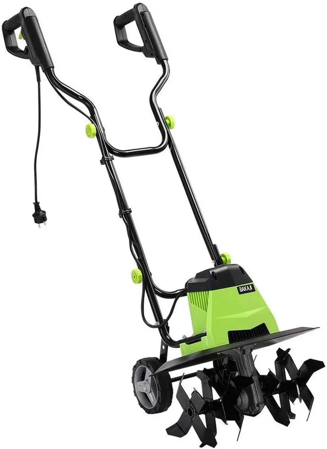 Motobêche Électrique Bakaji 1500W, 6 Lames 20cm, Largeur 40cm, 200 RPM, Poignée Ergonomique pour Jardinage